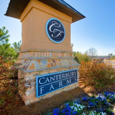 Signage for Canterbury Farms neighborhood in Grovetown, GA.