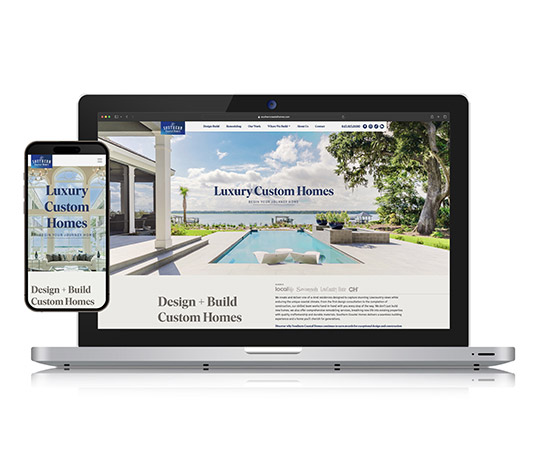 Image of an open laptop displaying a website designed for a custom home builder.